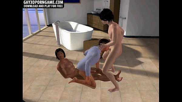 Three hot 3D hunks are sucking and fucking in the bathroom