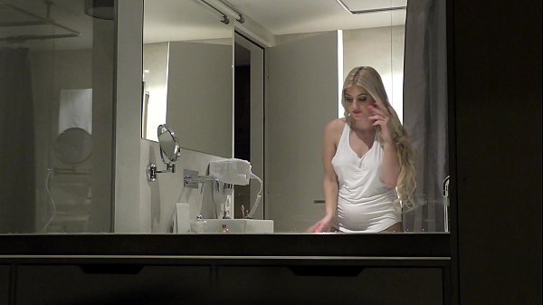 At the bathroom, Destiny´s just preparing for the night of her life. Chubby, BBW, Blonde is built for sex