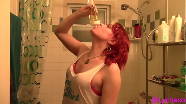 Trans girl chugging a bottle of pee