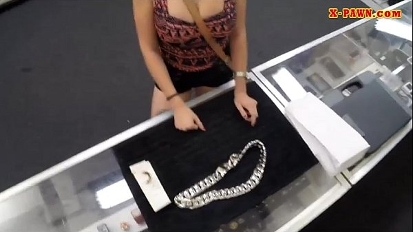 Cute babe banged by nasty pawn keeper for big silver chain