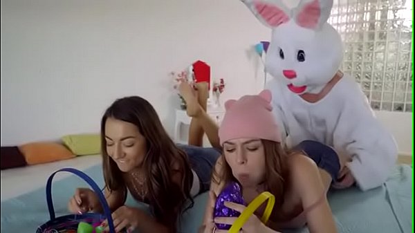Easter bunny lays eggs inside her.