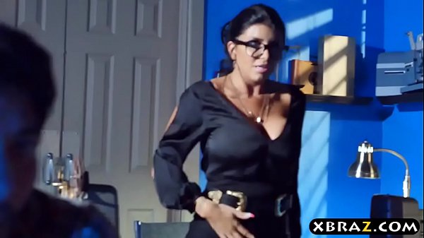 MILF teacher shows a porn movie in class and fucks a student