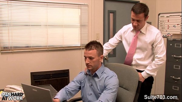 Gorgeous gay gets ass banged in the office