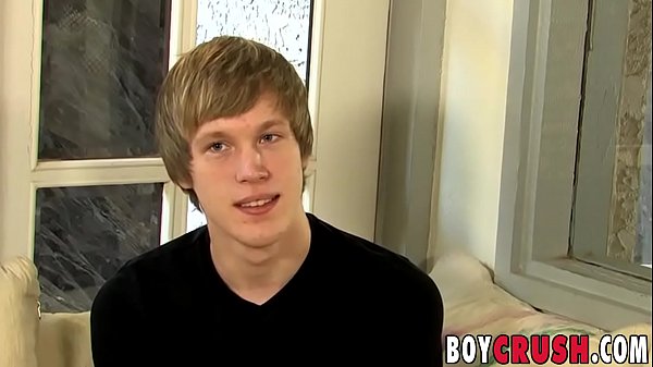 Blond twinky jerks off after interview