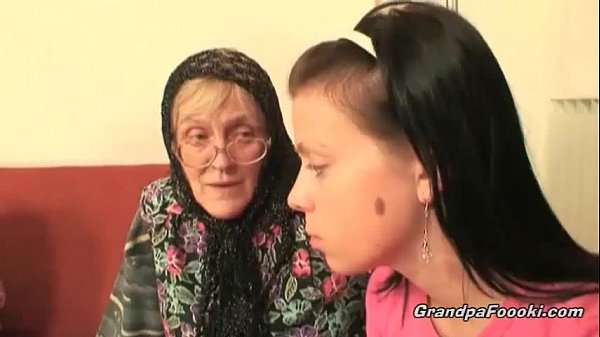 Hot babe helps granny to sucks a cock