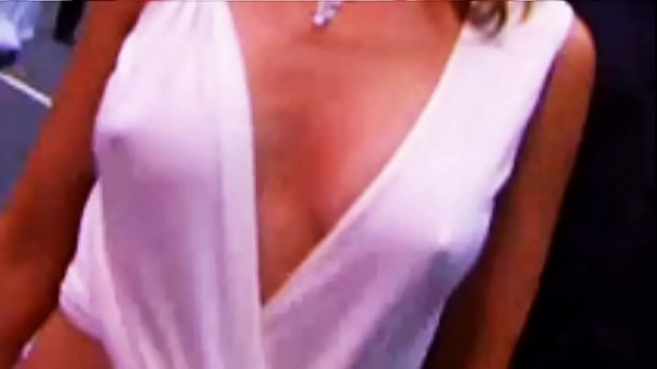 Kylie Minogue Busty In A See-Thru White Dress 02