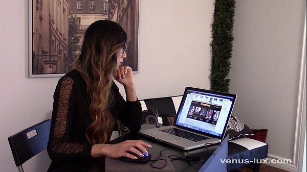 Venus Lux Strokes Her Cock At The Office