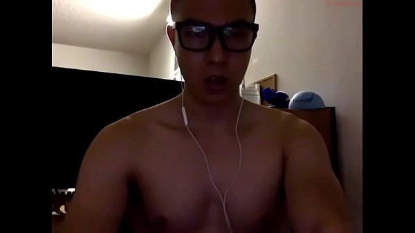 Horny Glasses Asian Cums in Bathroom