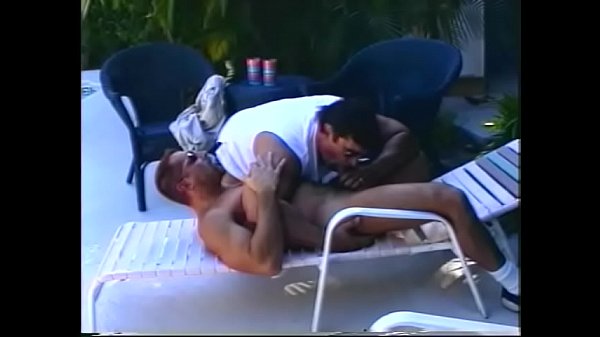 Horny dude and fat gay doing blowjob near by pool