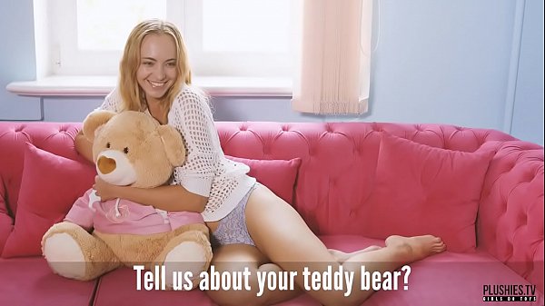 Blonde girl reaveals why she have sex with a plush teddy bears