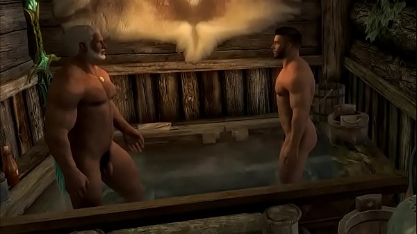 Skyrim - Strong men hungry for sex relax in hot bath