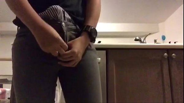 Trying my gf's jeans with a hard on