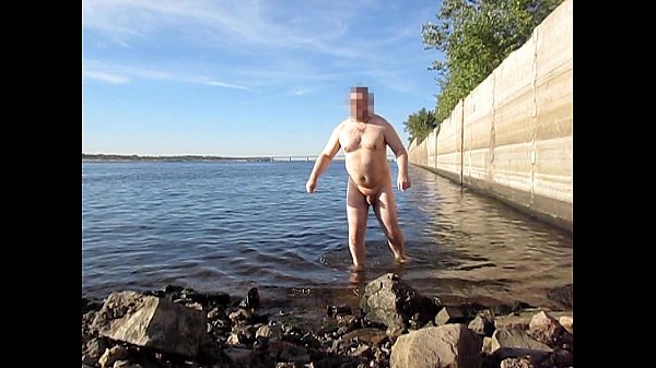 swim with a long 18 inch dildo 45cm deep in ass outdoor