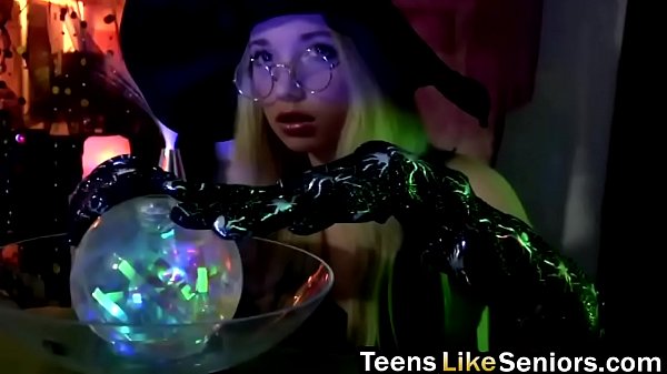 Young blonde witch makes an older man fuck her moist hungry vagina