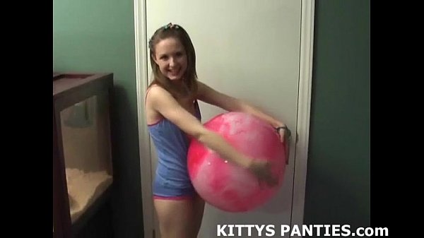 Innocent teen Kitty playing softball outdoors