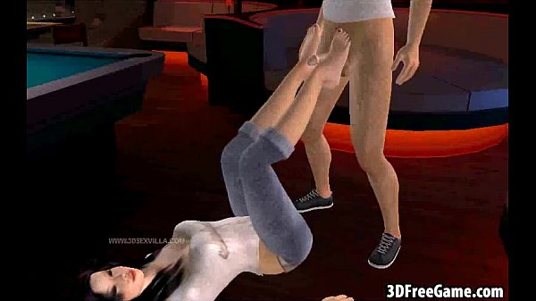 This sexy 3D babe is giving this guy a footjob