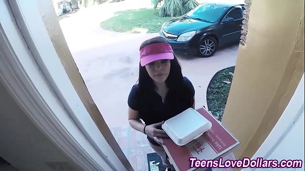 Delivery girl shows her body for a few bucks