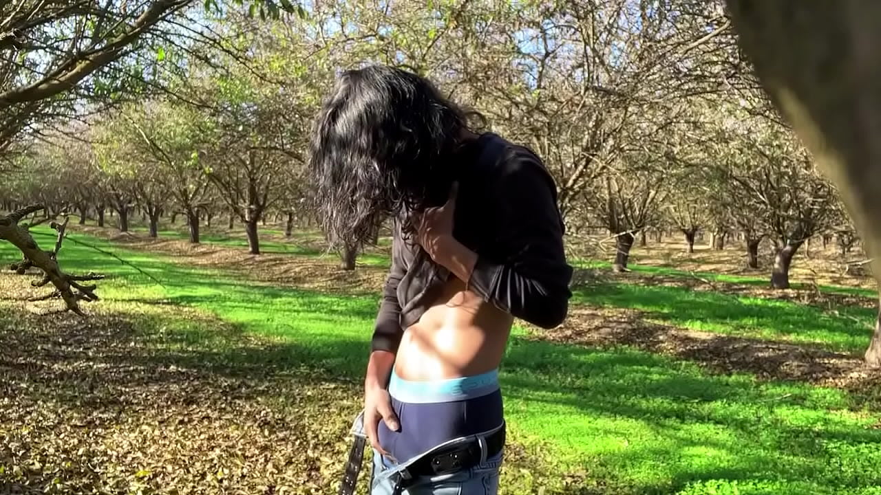 Cute young man masturbates secretly in the forest