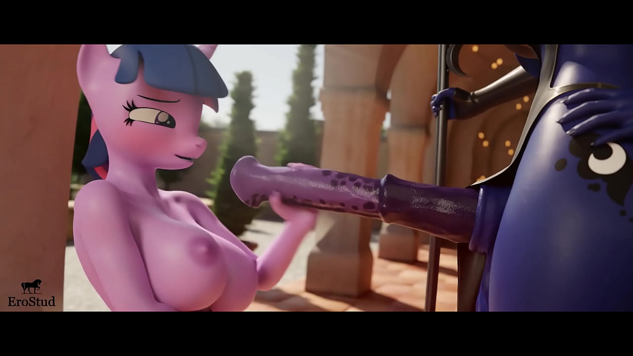Twilight sparkle giving Princess Luna a handjob making her cum all over her face and massive tits