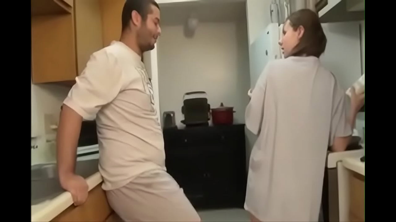 step brother and sister blowjob in the kitchen