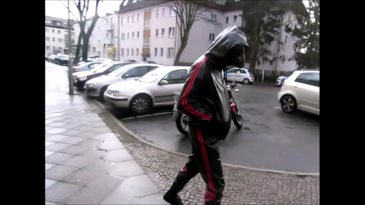 Rubber gimp on the public street in berlin