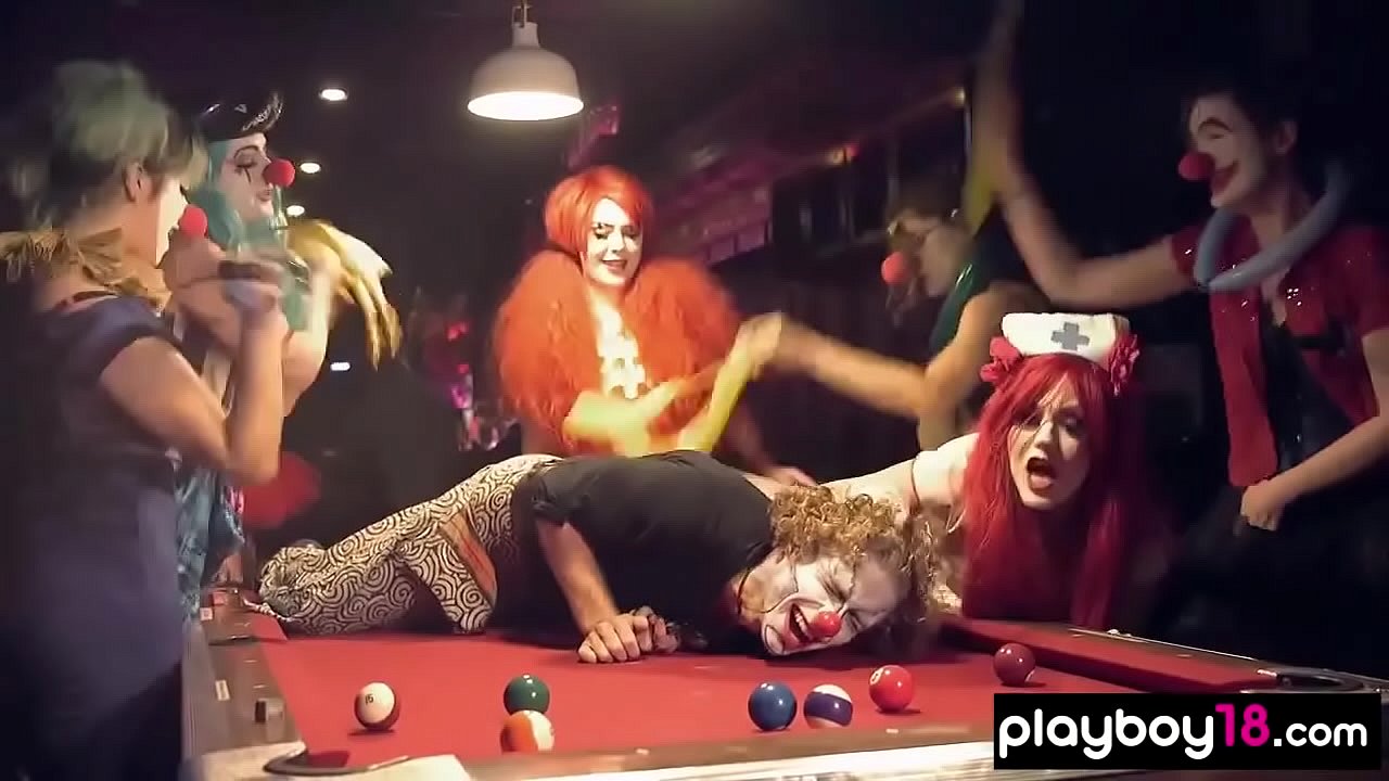 Busty clowns in sexy uniform taking Kate to a party
