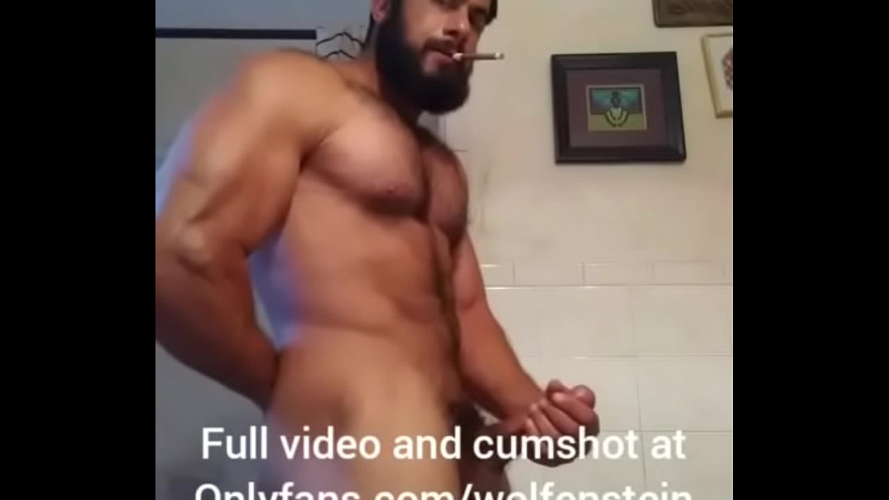 Lean Muscle Man Smoking and Stroking Big Dick