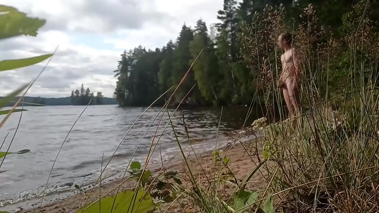 Sexy boy masturbation near the forest lake