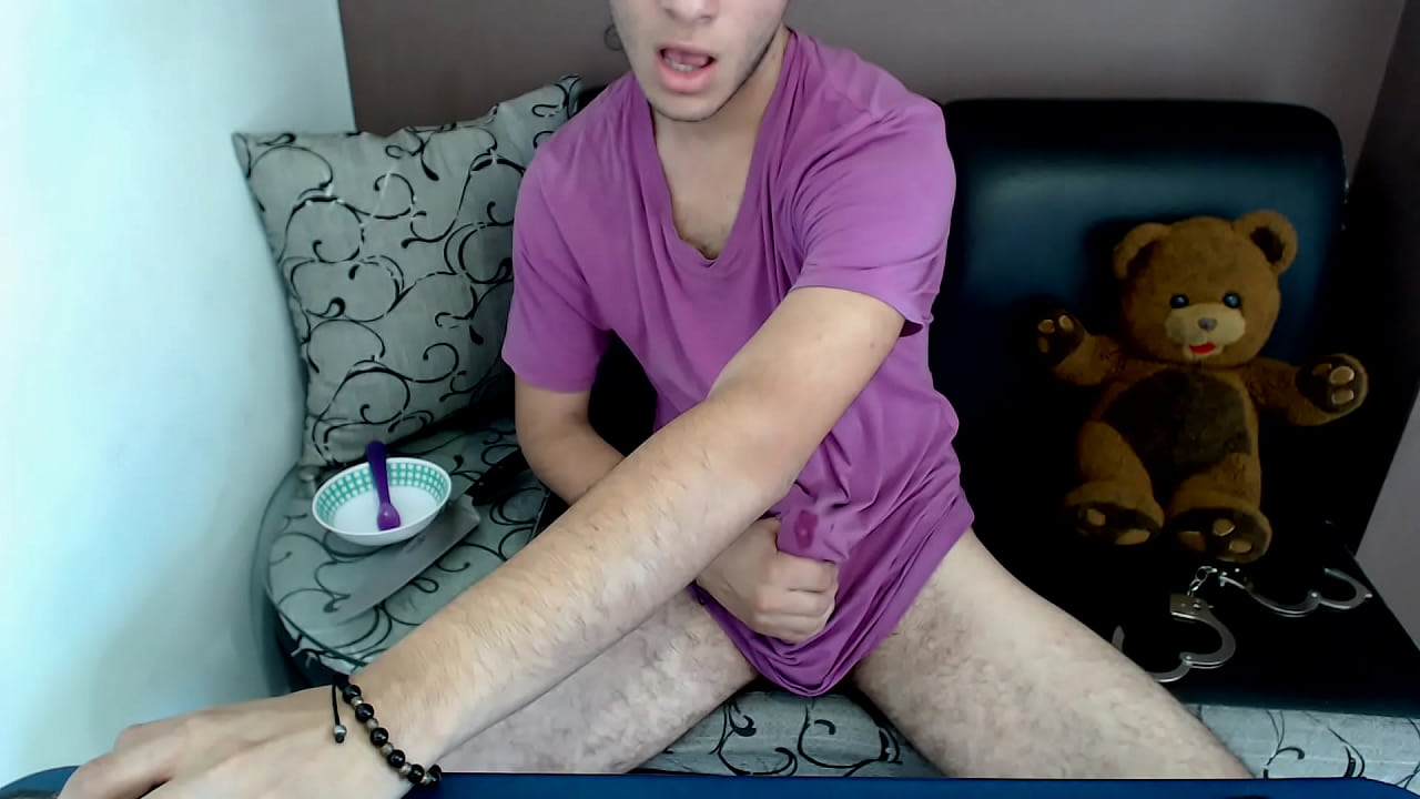 Young guy show how cum under his clothes