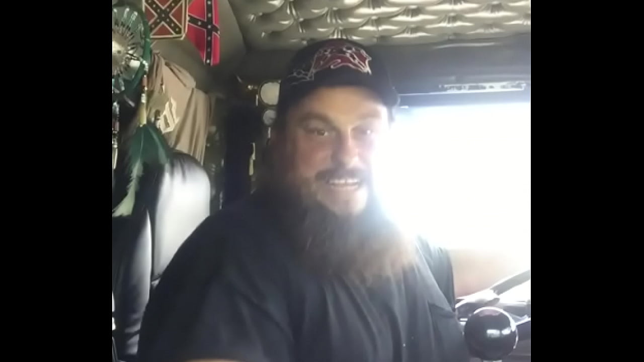 Fat guy spanking his ass inside his truck