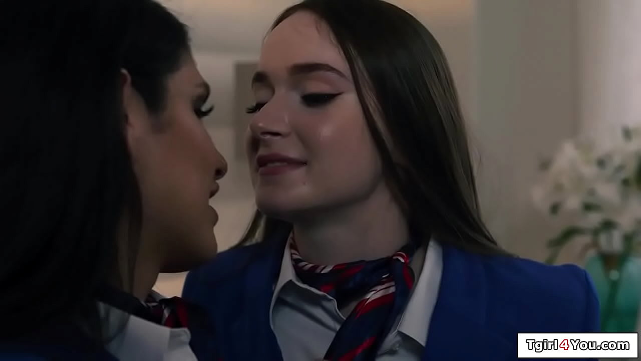 Trans flight attendant Zariah Aura gets alone time with coworker and kiss.The big tits babe sucks her cock and the latina ts licks foot and fucks her