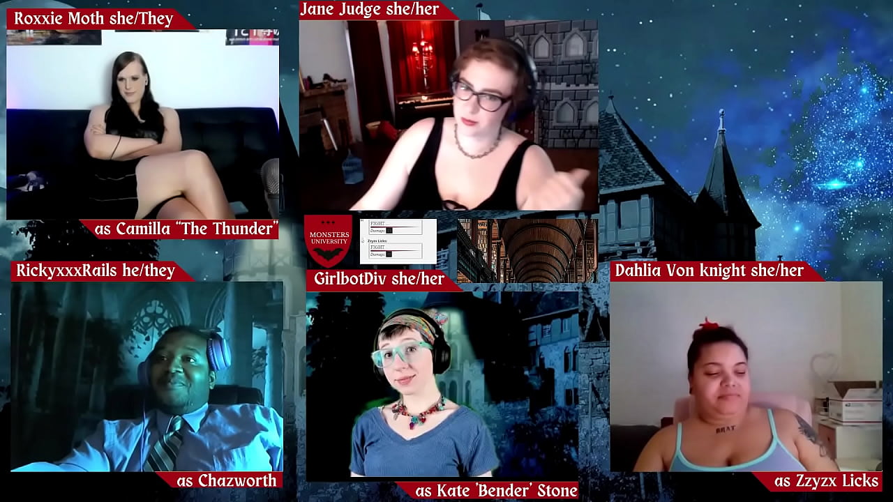 RPG Monsters U episode 16 with Jane Judge, RickyxxxRails, Roxxie Moth, Dahlia von Knight, and Girlbot Div DND Role Playing Game