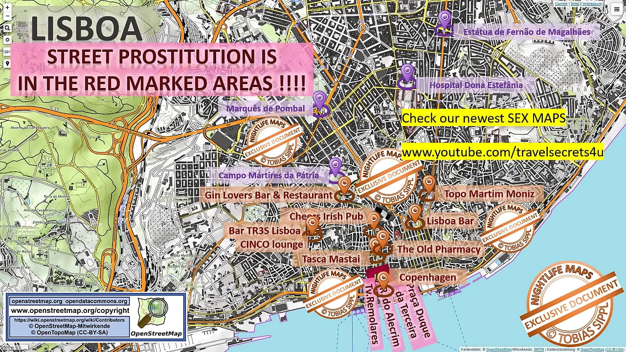 Street Prostitution Map of Lisboa, Portugal with Indication where to find Streetworkers, Freelancers and Brothels. Also we show you the Bar, Nightlife and Red Light District in the City