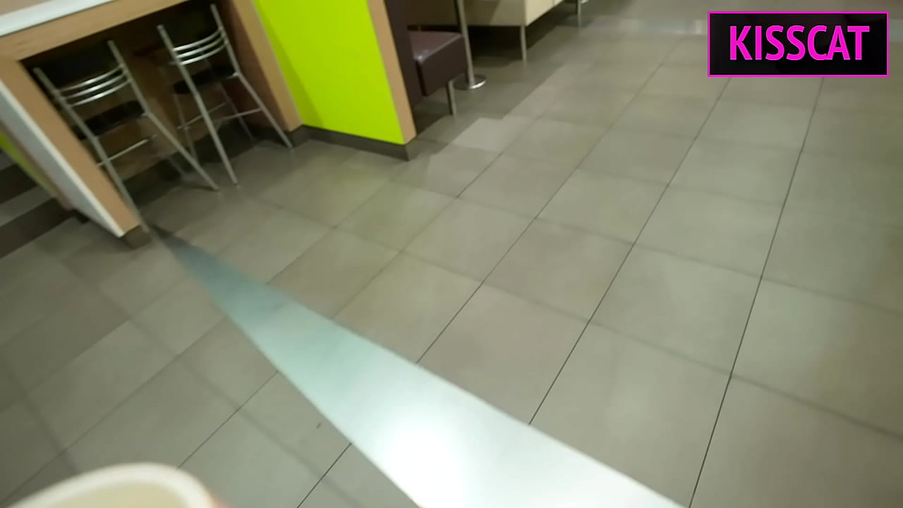 Stepson fucks stepmom's mouth in Mc toilet to improve her coffee with sperm