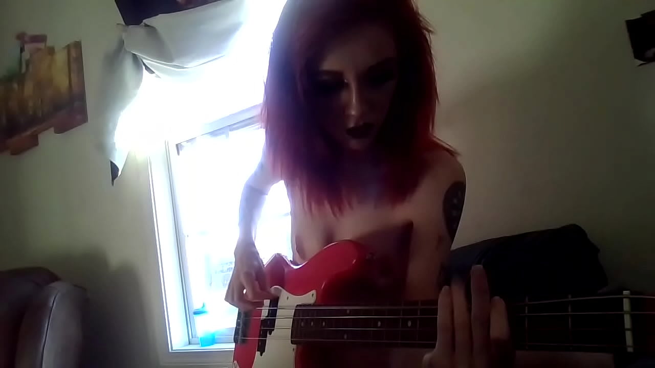 MelltheMilf redhead ginger plays Bass Guitar Nude with small tits