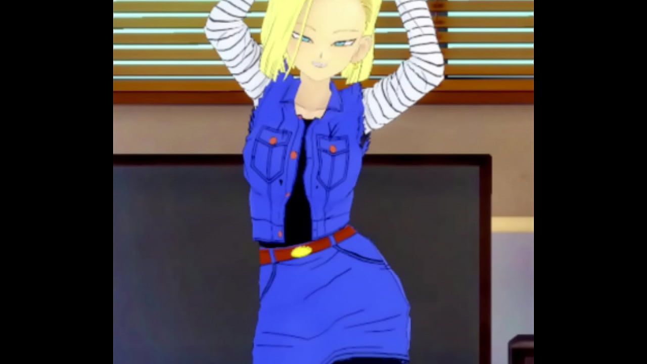 Android 18 dancing while Kukurin works protecting the city