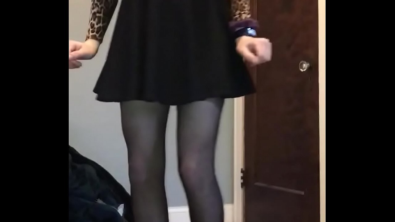 Slutty sissy shows under her skirt