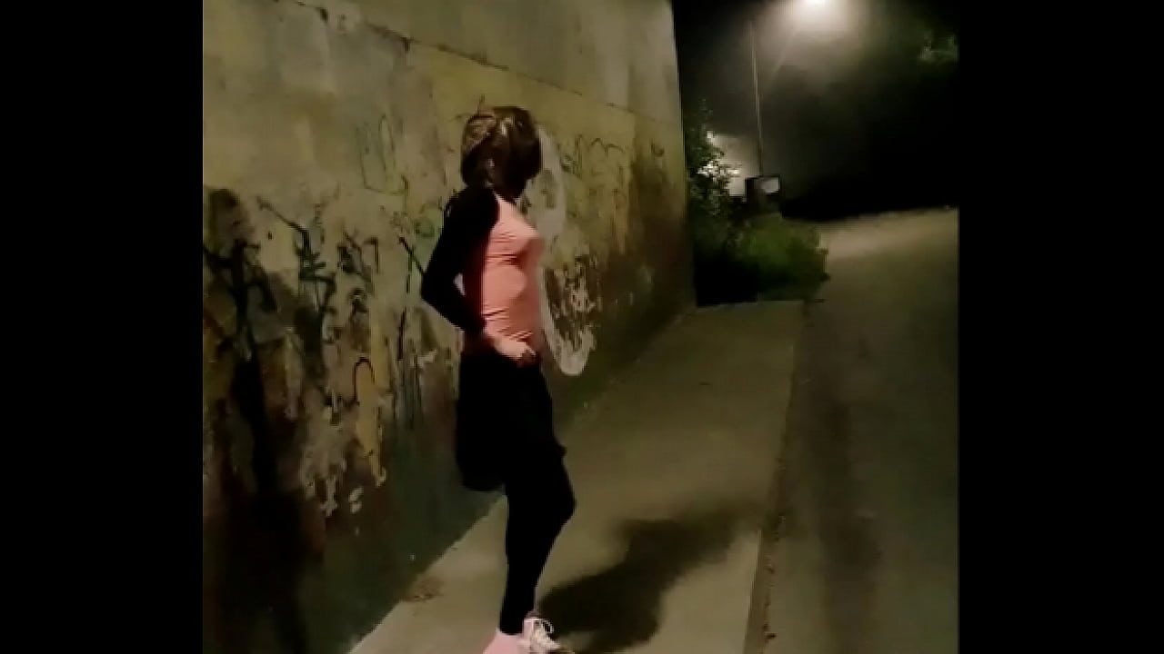 Annemieke flash ass and cock public on during night walk on street