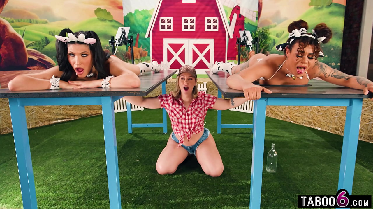 Two hot tranny sluts visit a farm to get milked by a blonde MILF