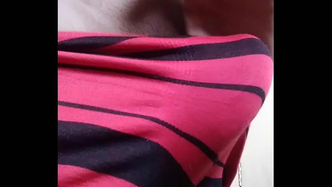 Striped red & black boxers hiding up a delightful treat in plain sight