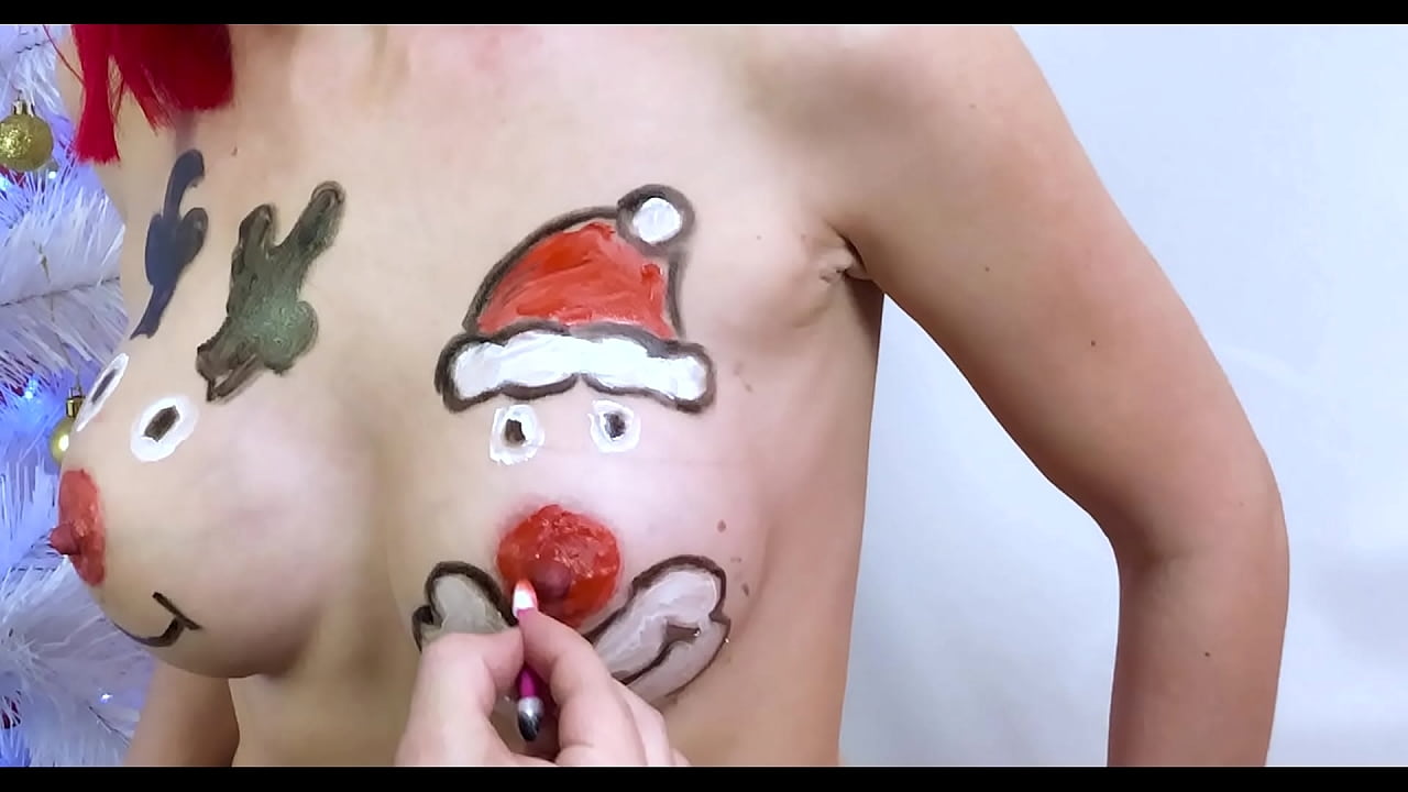 Christmas body painting on my big boobs