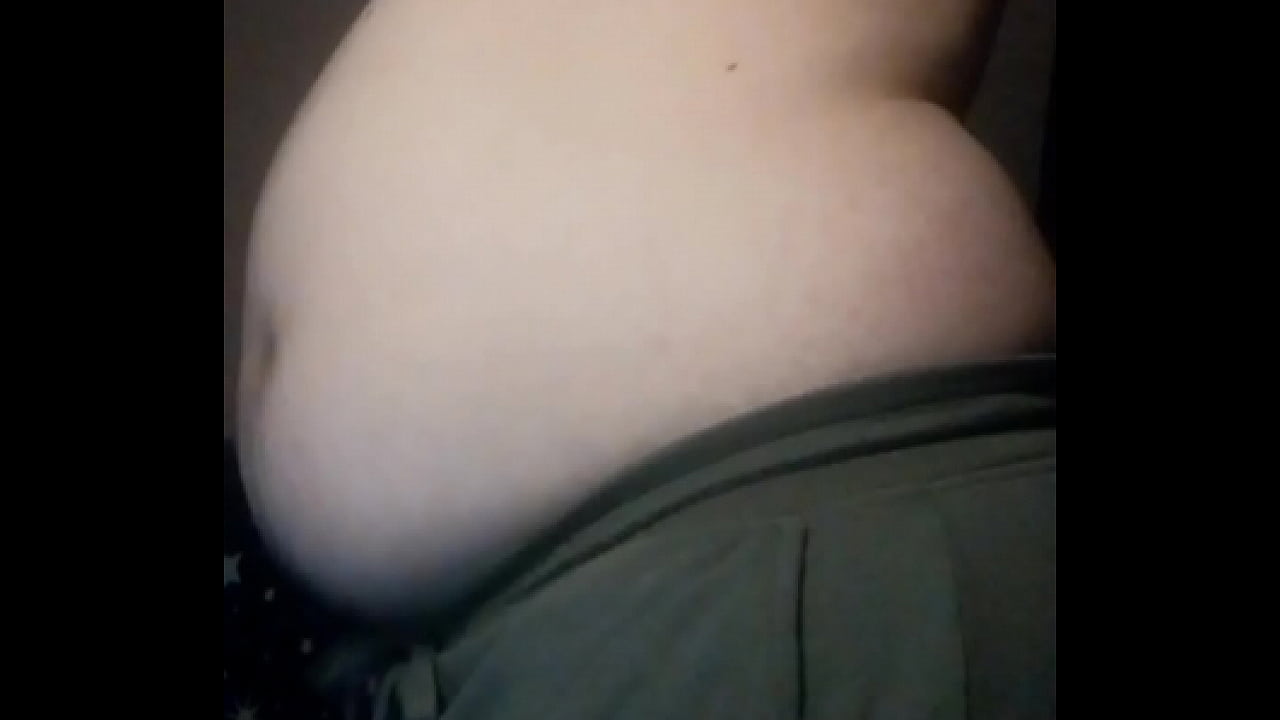 chubby gay bear playing with his huge belly and fat cock