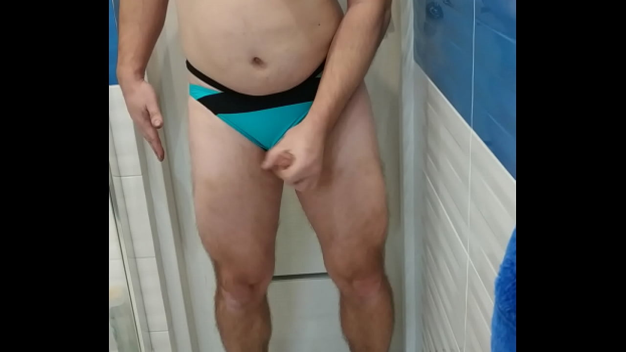 Tranny wearing bikini and jerking