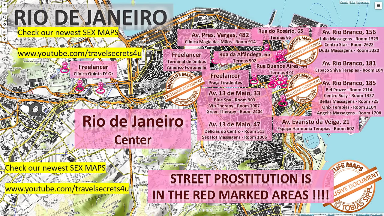 Street Map of Rio, Brail with Indication where to find Streetworkers, Freelancers, Anal, Fucking and Brothels. Also we show you the Bar, Nightlife and Red Light District in the City.