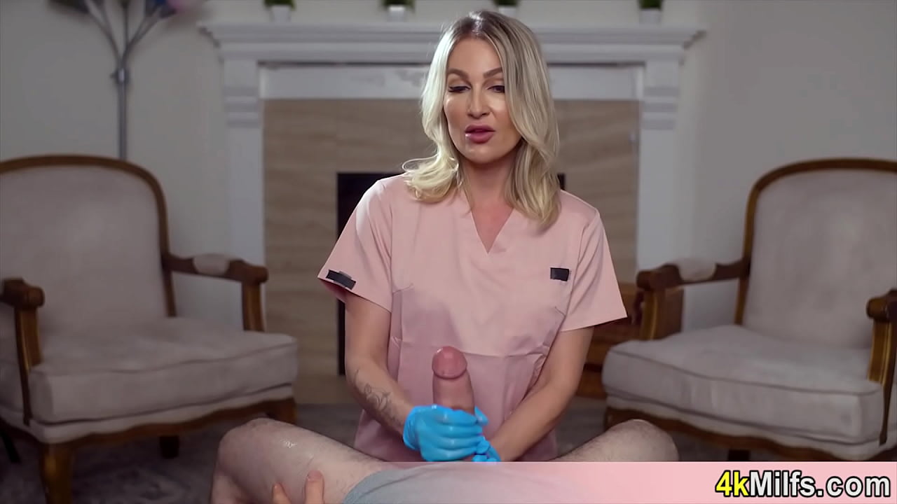 Busty MILF nurse getting a sperm sample from me