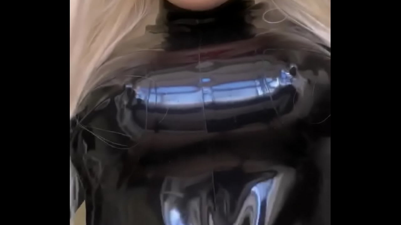 Rubber Doll Squeezes Her Big Bouncy Fake Boobs