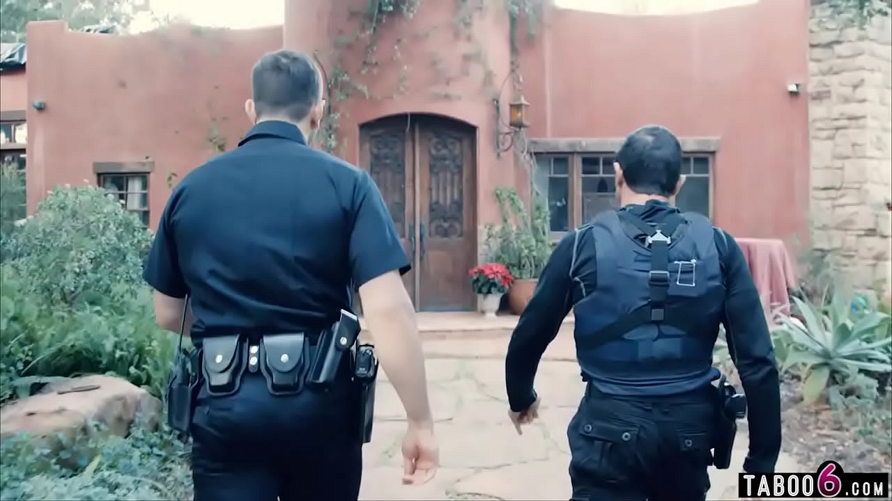 Policemen watch how stepdad disciplines his teen