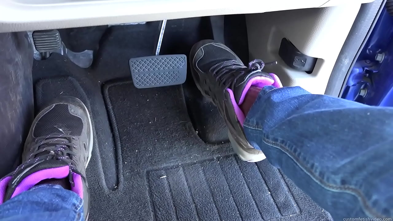 Pumping the car's brake and gas pedal with sneakers