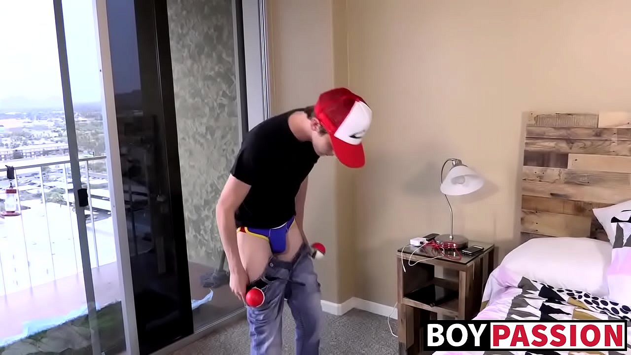 Pokemon fan dildos his ass and jerks off