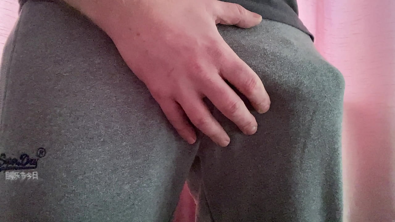 Pulling out my big cock from my grey sweat pants